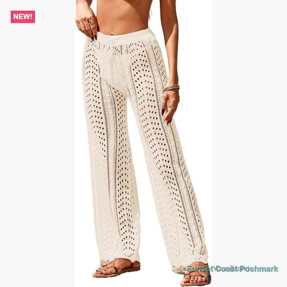 Other - Crochet Mesh Knit Beach Cover Up Pants High Waist Drawstring